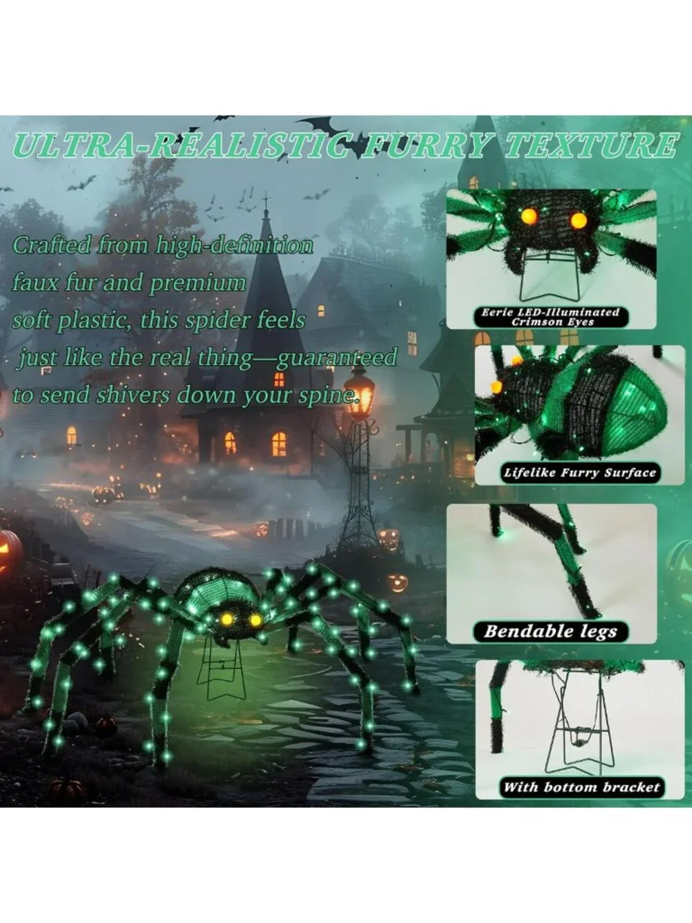 Giant 4.2Ft Light Up Spider Halloween Decoration with 90 LED Lights for Yard